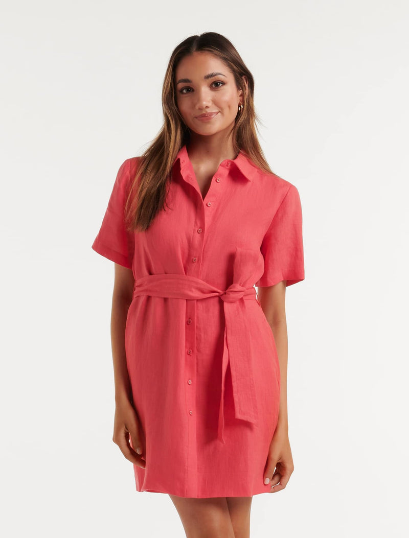 Flossy Petite Mini Linen Shirt Dress Forever New