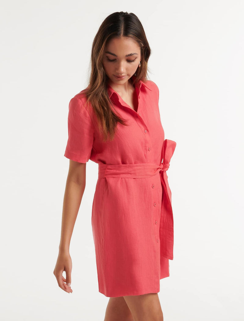 Flossy Petite Mini Linen Shirt Dress Forever New