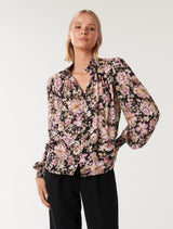 Drew Shirred Printed Blouse Forever New