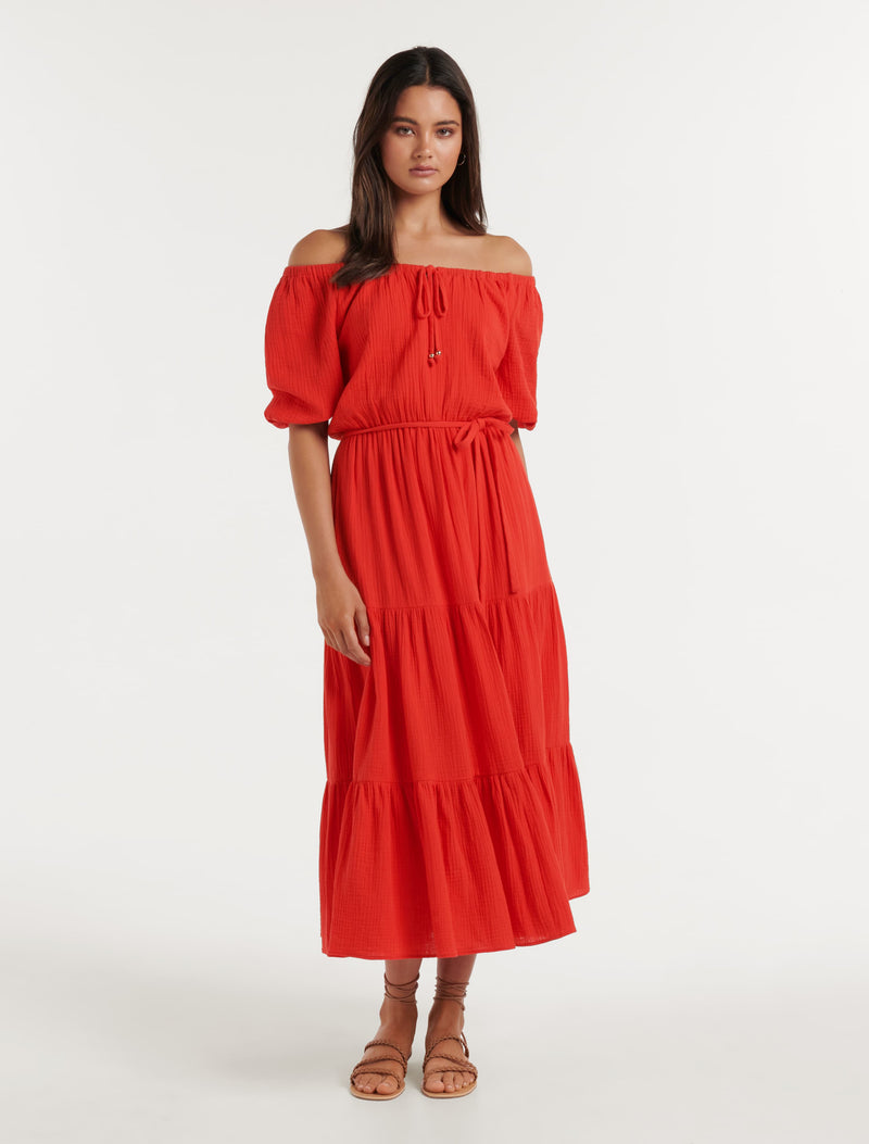 Elizabeth Tiered Puff Sleeve Midi Dress Forever New