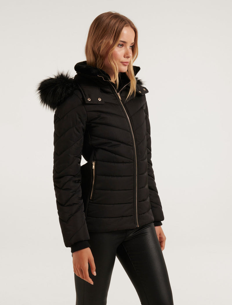 Joey Short Quilted Puffa Jacket Black Forever New