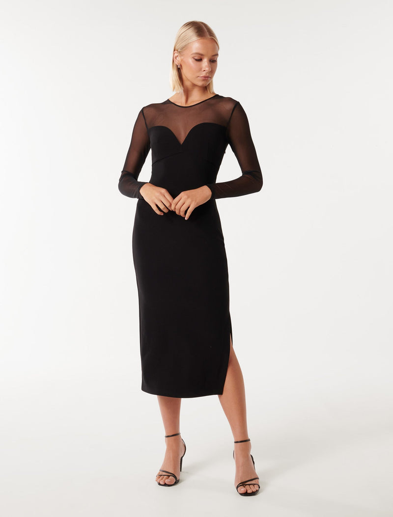 Roxy Mesh Detail Bodycon Midi Dress Forever New