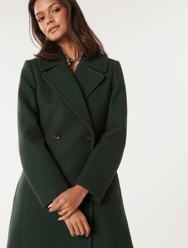 Rowena Petite Double Breasted Coat Dark Green Forever New