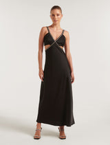 Anika Petite Satin Trim Mini Dress Black Forever New