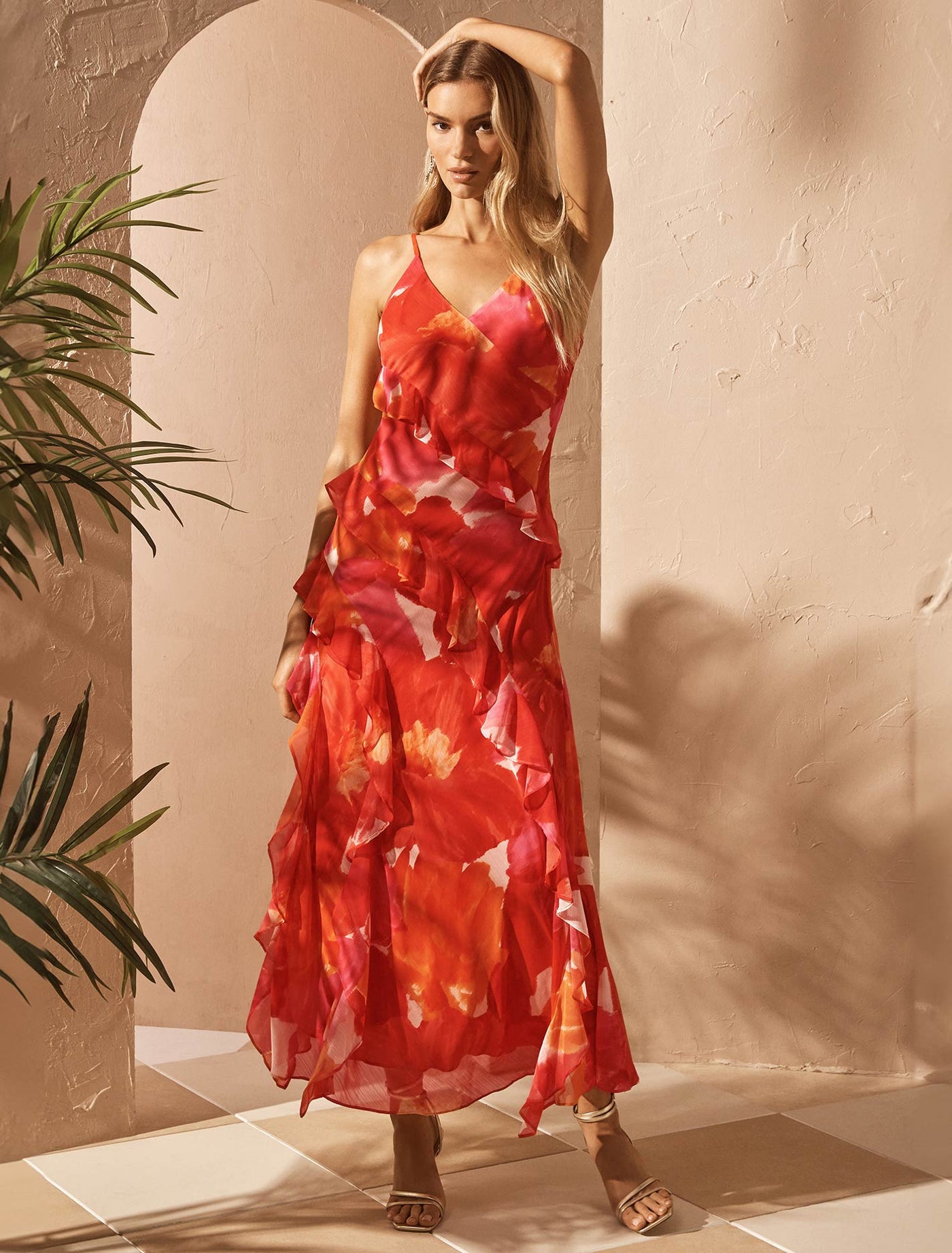 Women's Spring Summer Dress V neck Ruffle Trim Surplice Neck