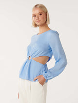 Ria Ring Detail Cutout Linen Top