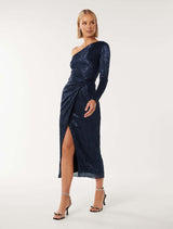 Jean One Shoulder Plisse Midi Dress Forever New