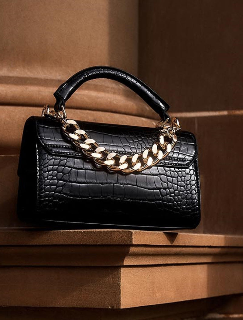 Macy Chain Mini Bag Black Croc Forever New