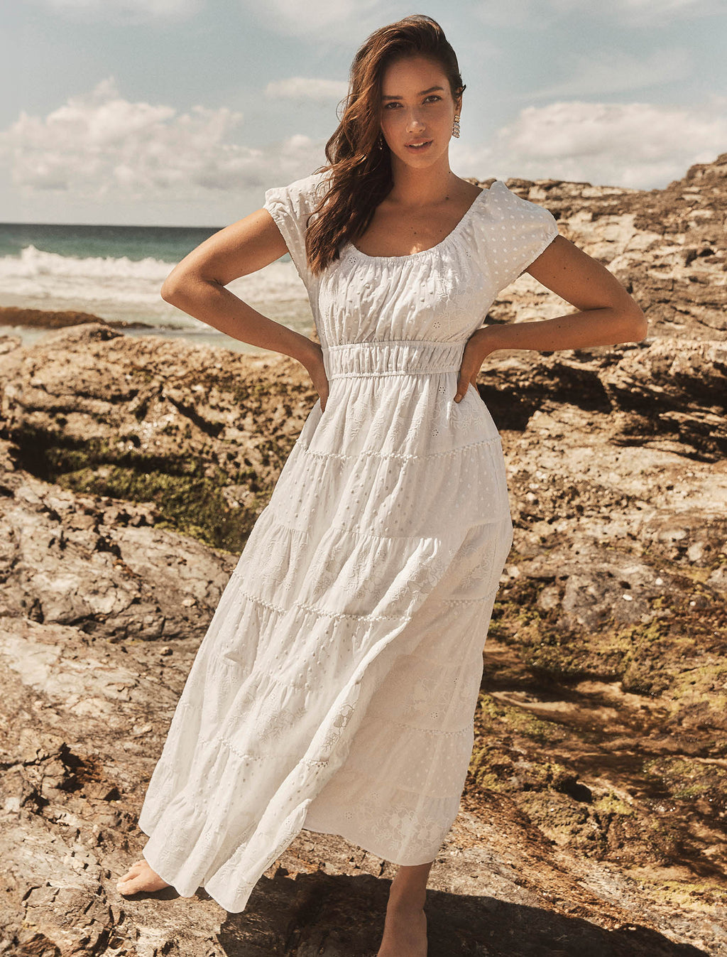 Sardinia Tiered Midi Dress Porcelain Forever New