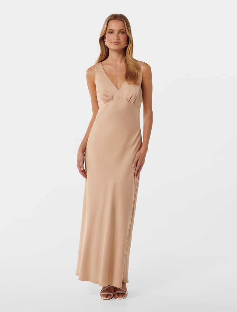 Cameron V Neck Satin Maxi Dress Forever New