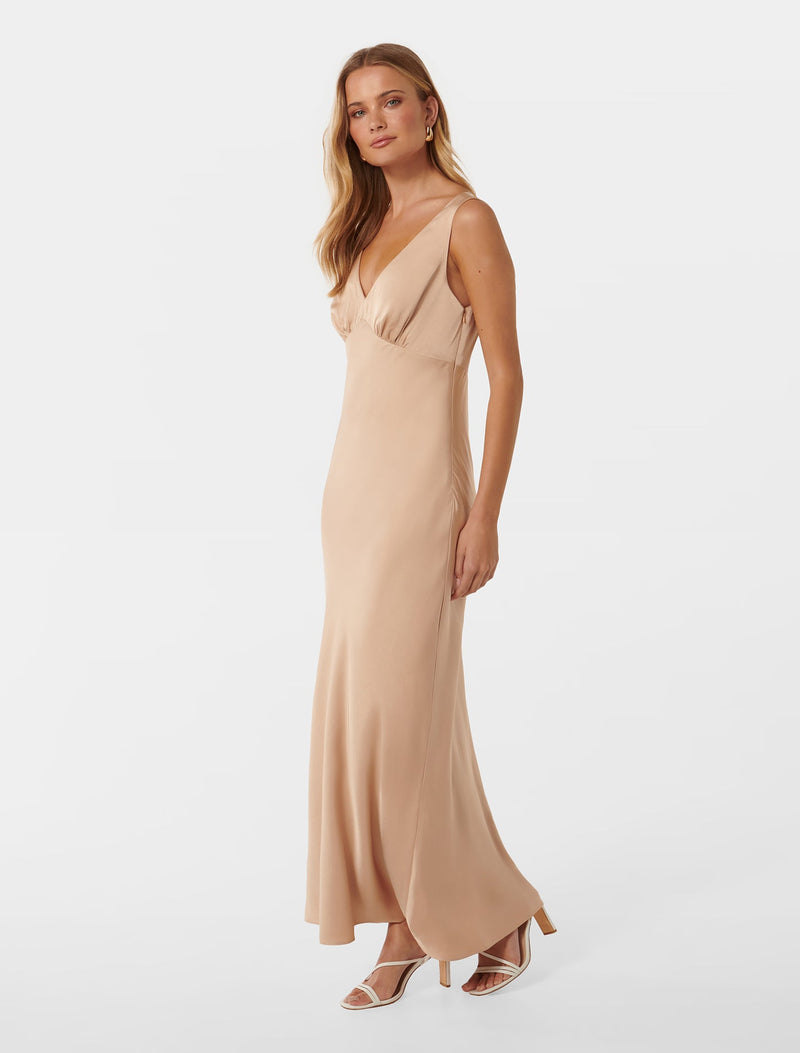 Cameron V Neck Satin Maxi Dress Forever New