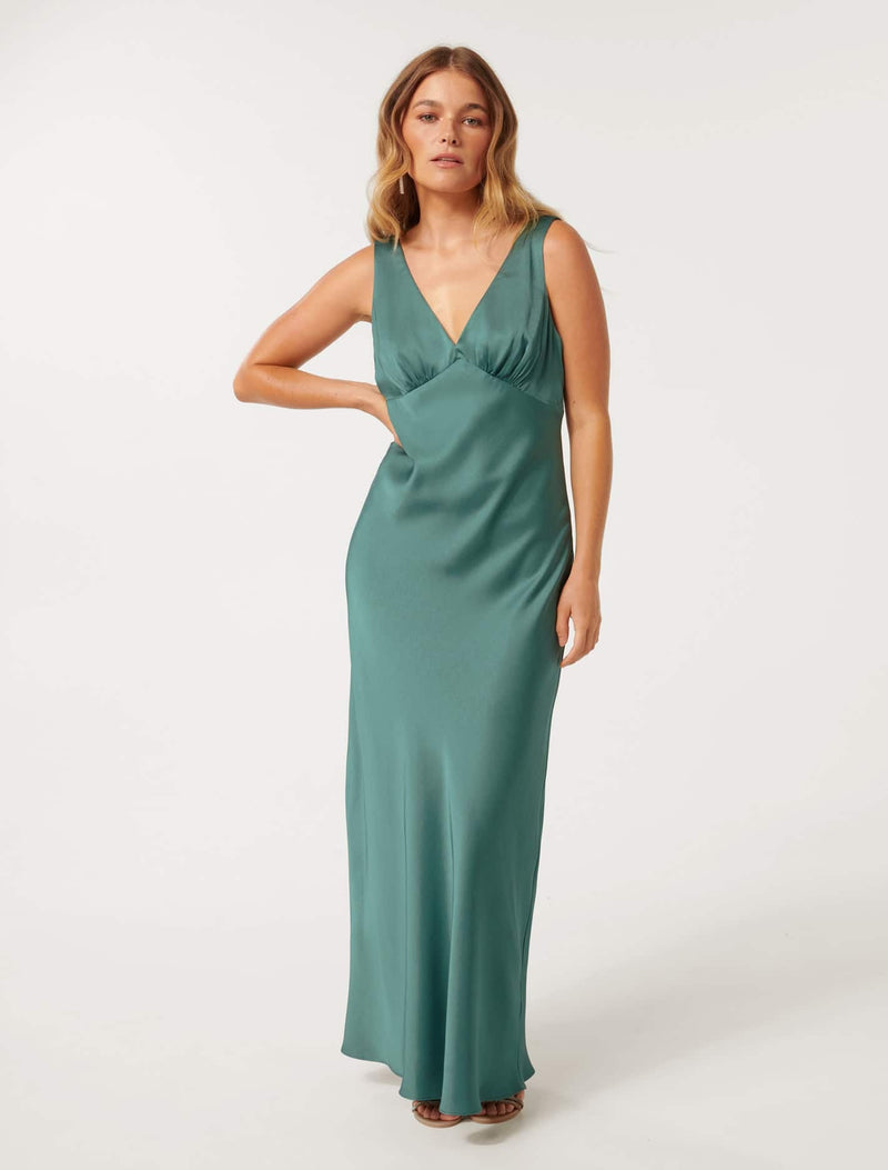 Cameron Petite V Neck Satin Maxi Dress Forever New