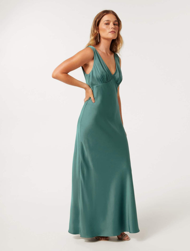 Cameron Petite V Neck Satin Maxi Dress Forever New