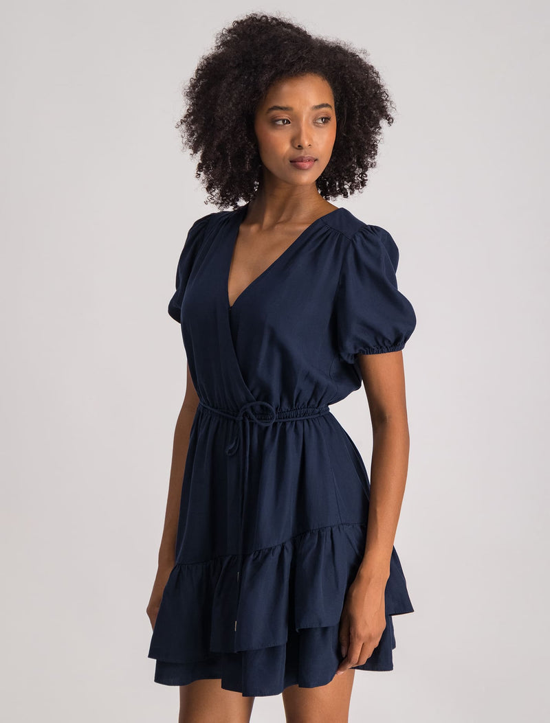 Renata Ruffle Hem Mini Dress Navy Forever New