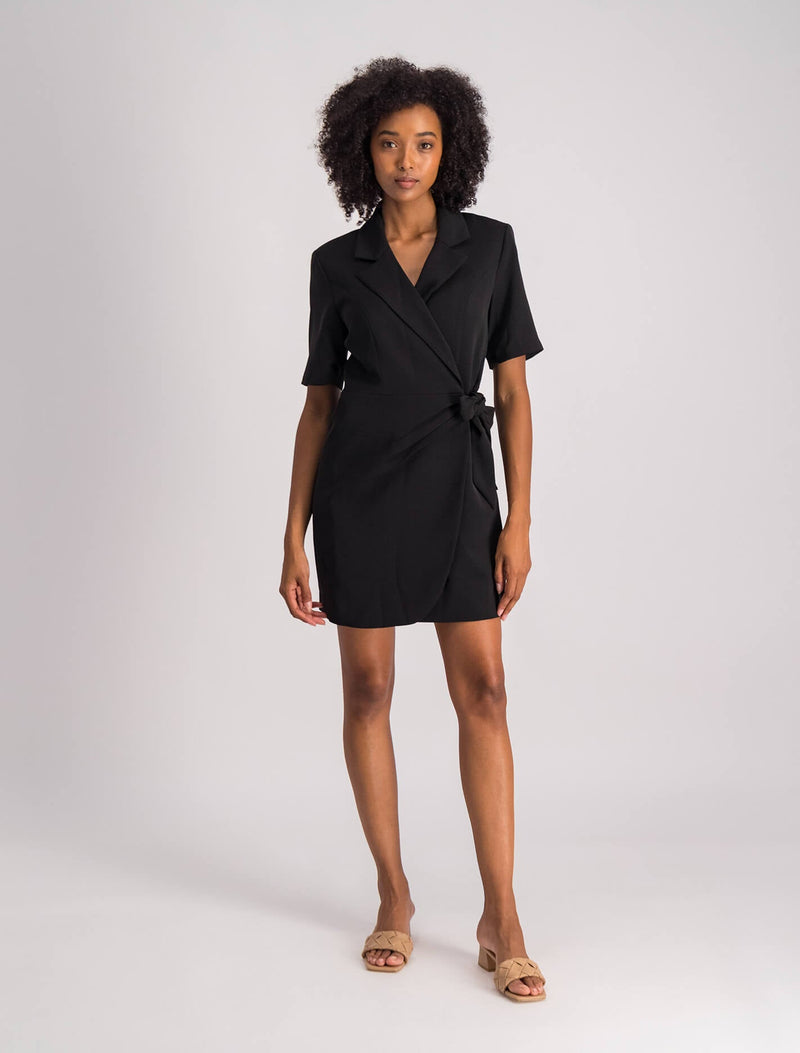 Katy Short Sleeve Wrap Blazer Dress Black Forever New